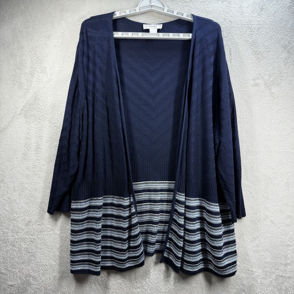 CJ Banks Open Front Cardigan Size 2X Navy Blue Lightweight Cover Up 3/4 Sleeve - Picture 1 of 6